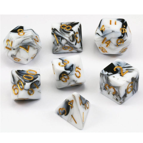 Mini Polyhedral Dice Set: Marble with Gold Numbers